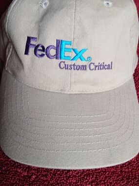 Fedex Custom Critical Beige Trucker Hat Ball Cap with Purple Teal Embroidery